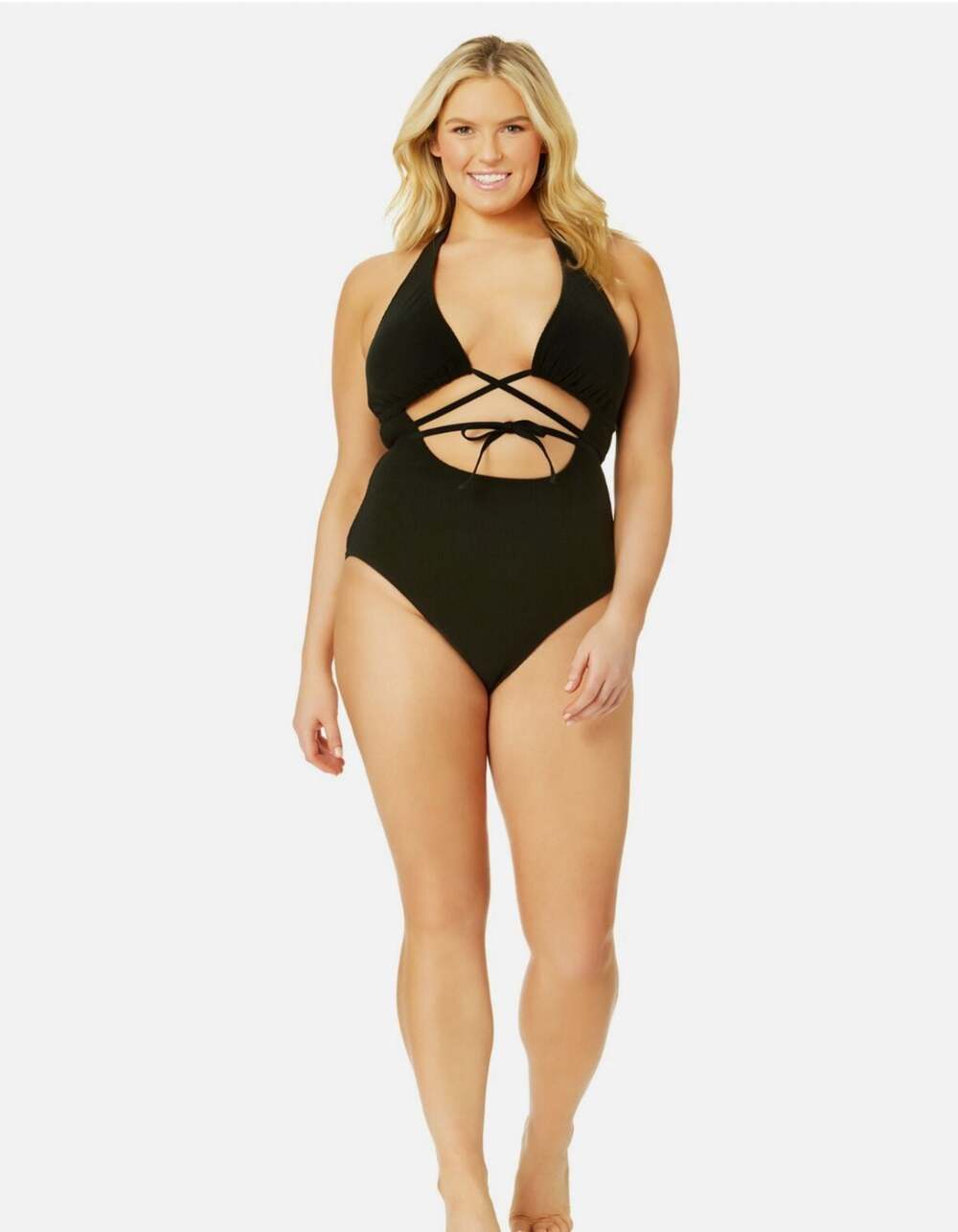 Celebrity Pink Swim Black Strappy Ribbed One Piece Swimsuit XXL (19) Swim Padded